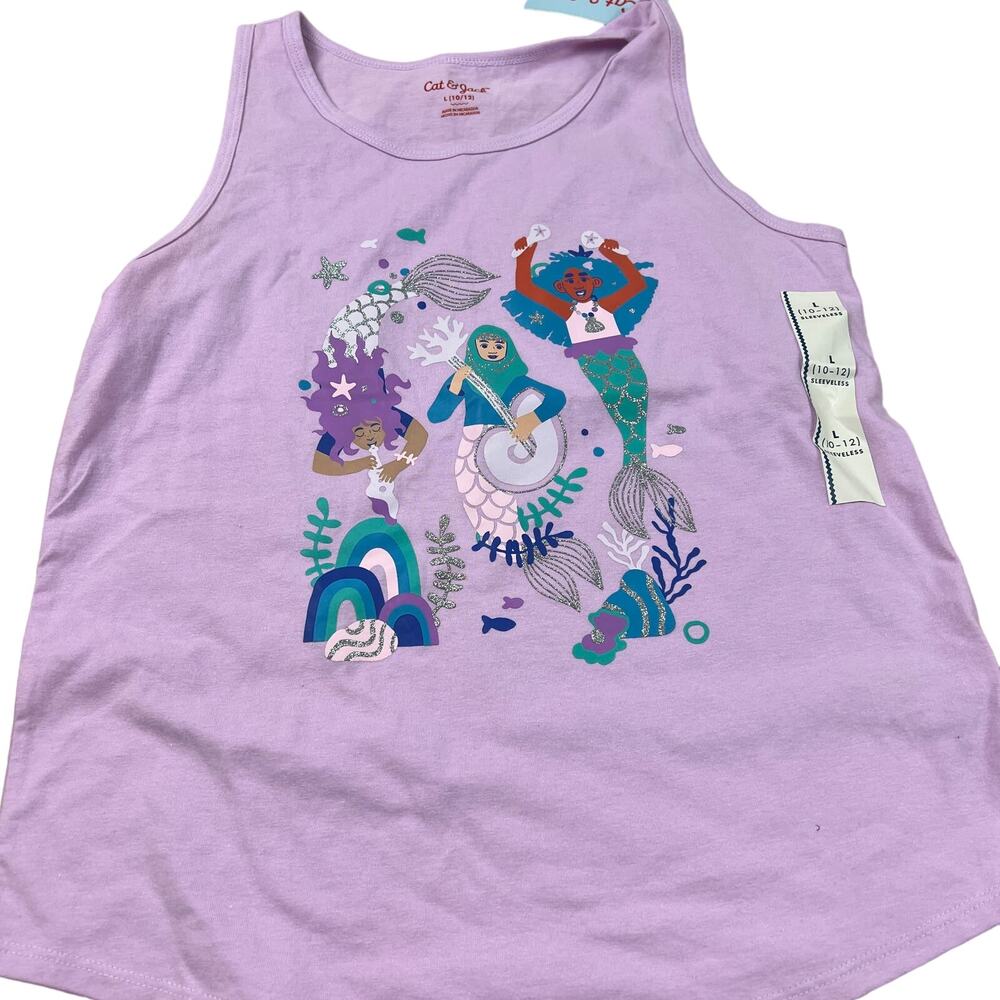 Cat & Jack Girls' Violet Purple Mermaid Printed Tank Top - Size Large - NWT